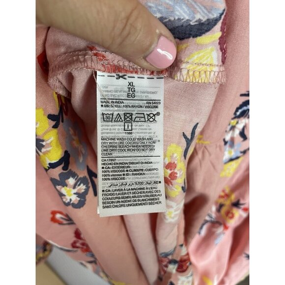 OLD NAVY Long Sleeve Midi Dress Sz XL Pintuck Pink Floral Boho Summer Casual - Picture 4 of 4